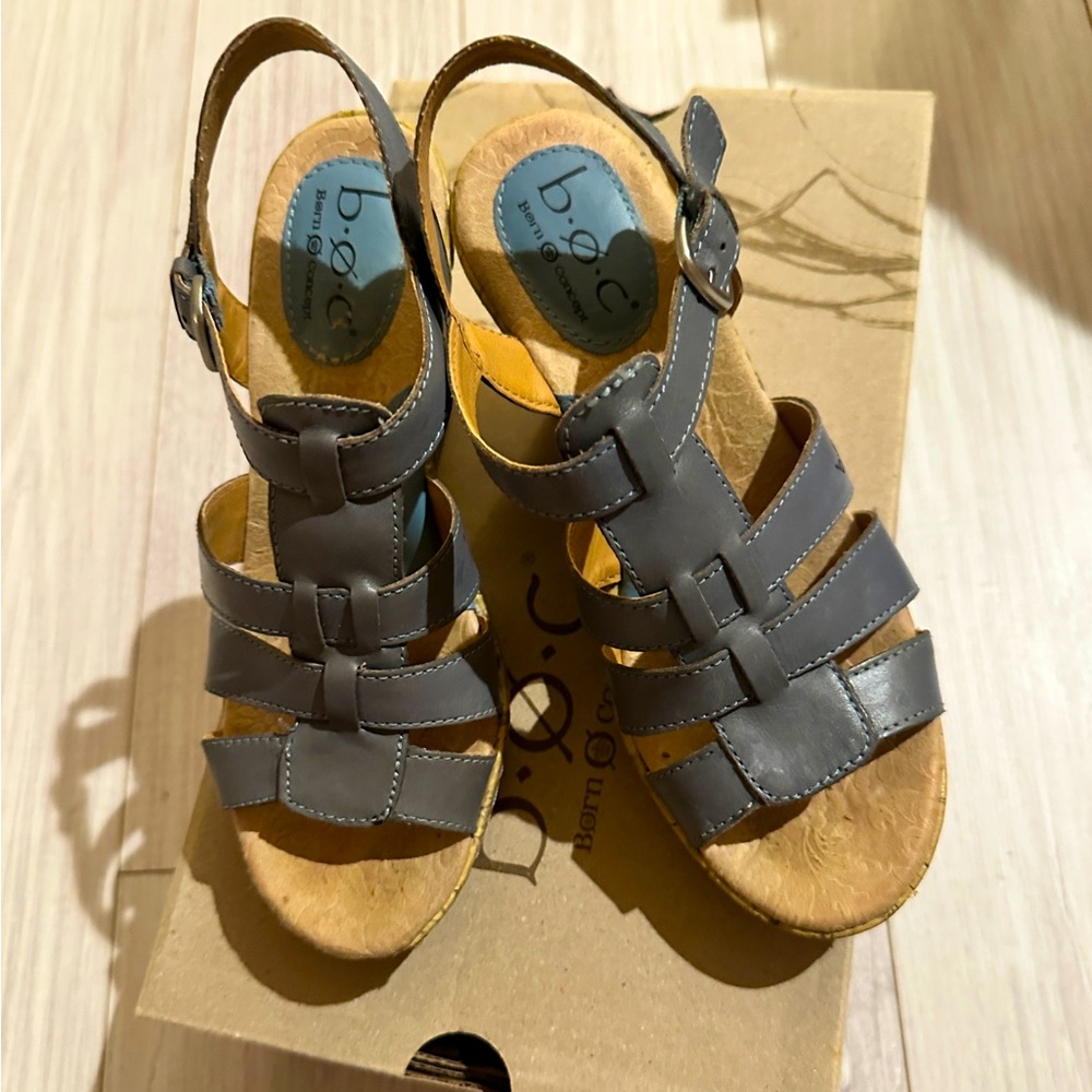 b.o.c. Bartley
Blue Leather Sandals with Cork Wedge
